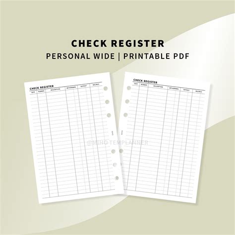 personal wide size checkbook register printable planner etsy