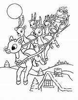 Coloring Pages Santa Christmas Sleigh Rudolph Printable His Reindeer Riding Eve Size Drawing Color Sheets Elf Santas Print Getcolorings Shelf sketch template