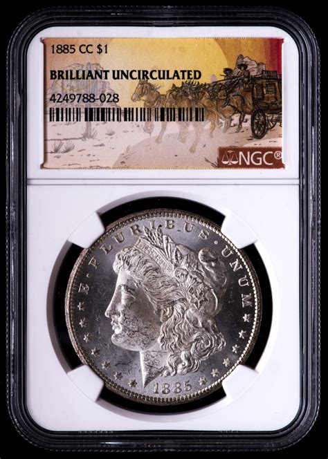 cc morgan silver dollar stage coach label ngc brilliant uncirculated pristine auction