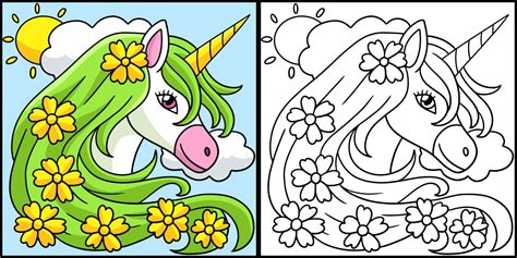 unicorn flower coloring page  kids  vector art  vecteezy