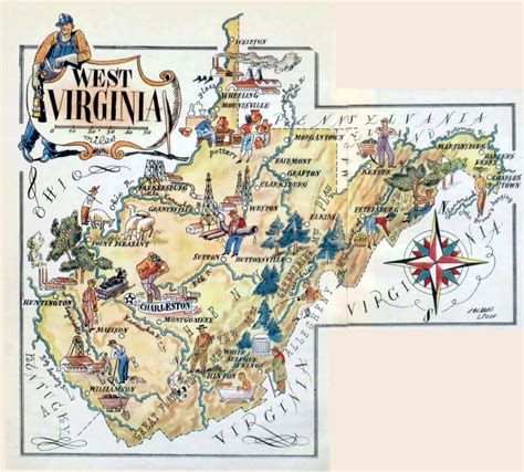 illustrated travel map  west virginia state west virginia state usa maps   usa