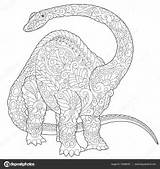 Zentangle Dinosaur Brontosaurus Stock Vector Illustration Jurassic Coloring Depositphotos Diplodocus Brachiosaurus Adult sketch template