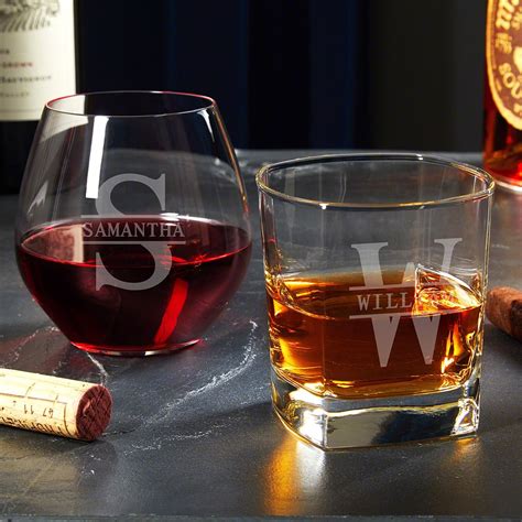 oakmont personalized wine and whiskey glasses his and her