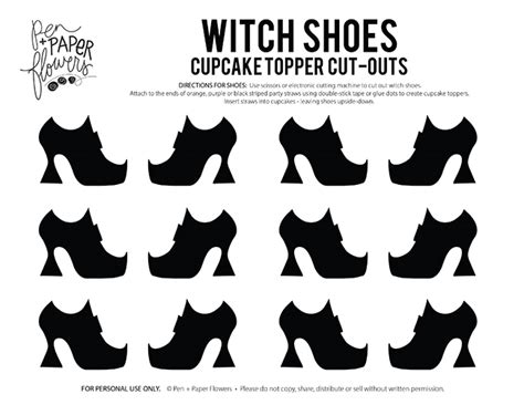 paper flowers  witch shoes cupcake topper template
