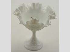 Fenton Art Glass Silver Crest Compote 1970s Collectible Milk Glass