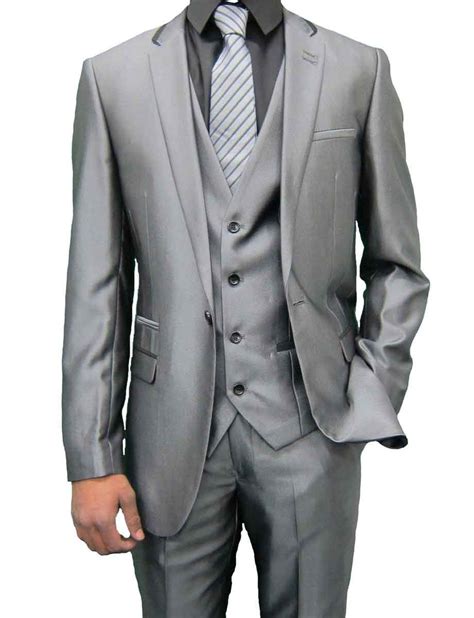 gray  piece suit  sale metallic gray suit  mens