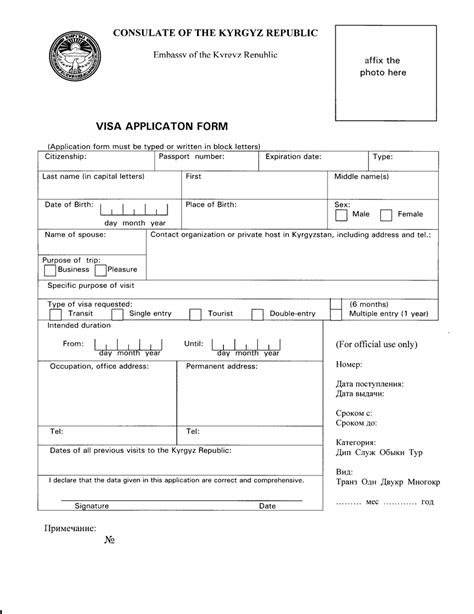 kyrgyz visa application form embassy of the kyrgyz republic fill