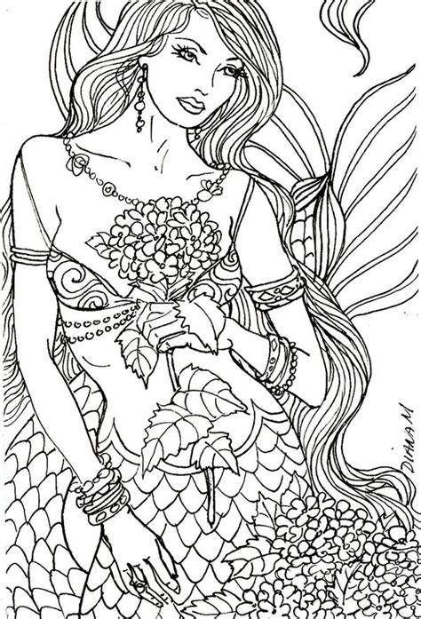 mermaid colouring page  adults adult colouring printables printable