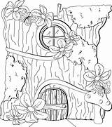 Coloring Fairy Pages House Houses Adult Printable Mushroom Tree Gnome Color Coloriage Drawing Colouring Fairies Ausmalbilder Para Print Cute Stamps sketch template