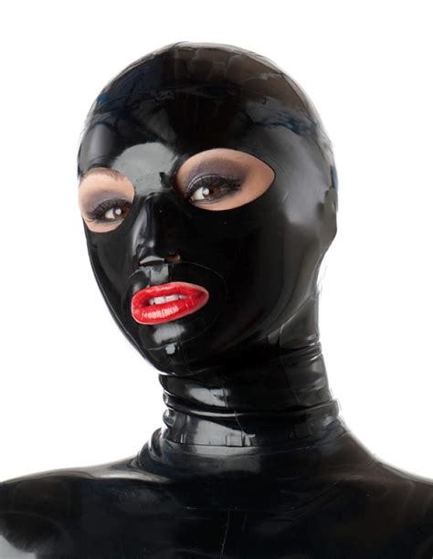 latex catsuit gummi rubber fancy open mouth big eyes hoods masks 0 4mm