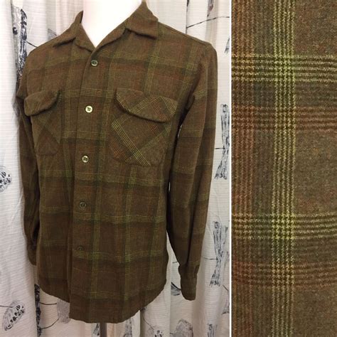 vintage 60s pendleton board shirt wool plaid brown men s m