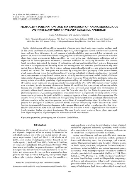 Pdf Protogyny Pollination And Sex Expression Of