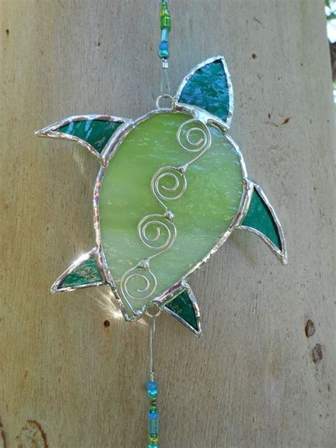 stained glass turtle suncatcher prism cool  desertgirlglass stained