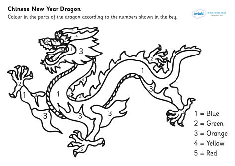 chinese dragon colouring  numbers sheet pop    site  www