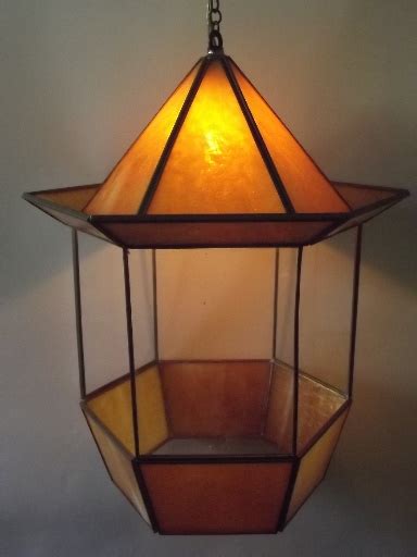 Vintage Stained Glass Hanging Lantern Light Retro Pagoda Shape Swag Lamp