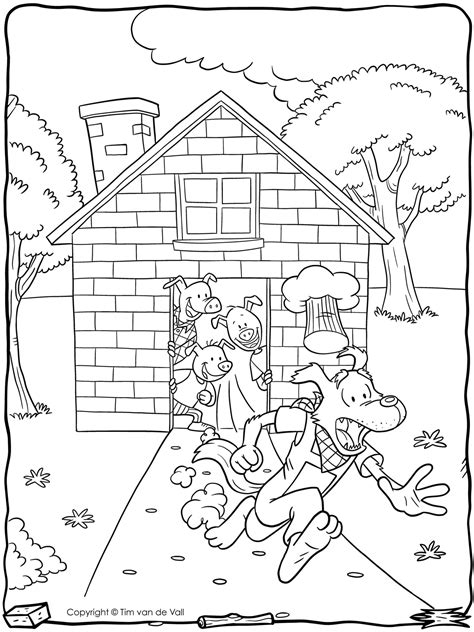 pigs wolf running coloring page tims printables