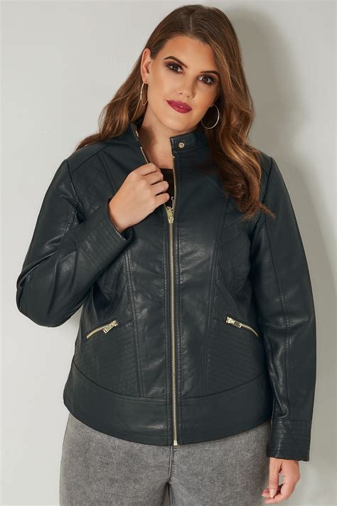 black faux leather quilted jacket  size
