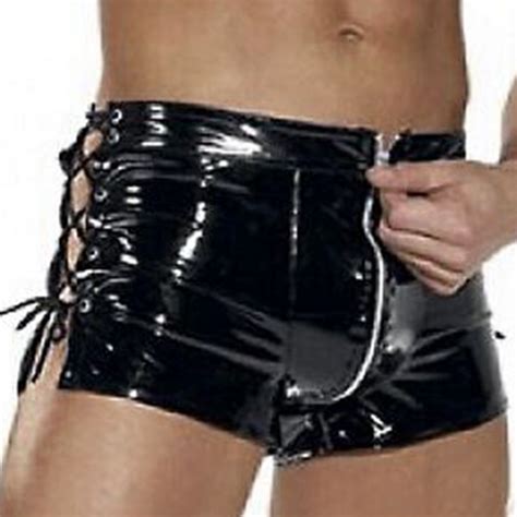 2018 men underpants pvc faux leather zipper boxer shorts sexy hot