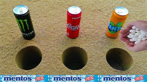 experiment coca cola fanta monster enegy drink  mentos underground