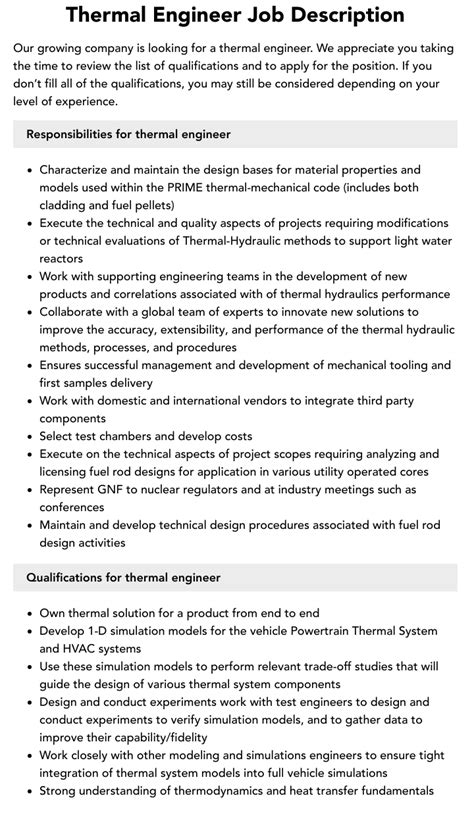thermal engineer job description velvet jobs