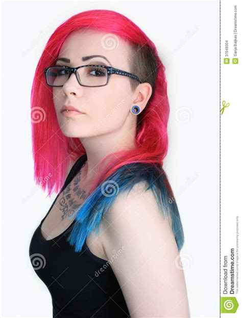 Girl With Colorful Hair And Glasses Stock Images Image