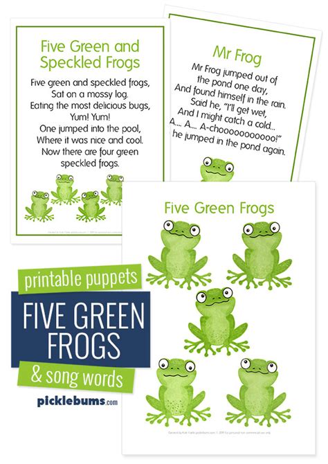 green frogs printable puppets picklebums