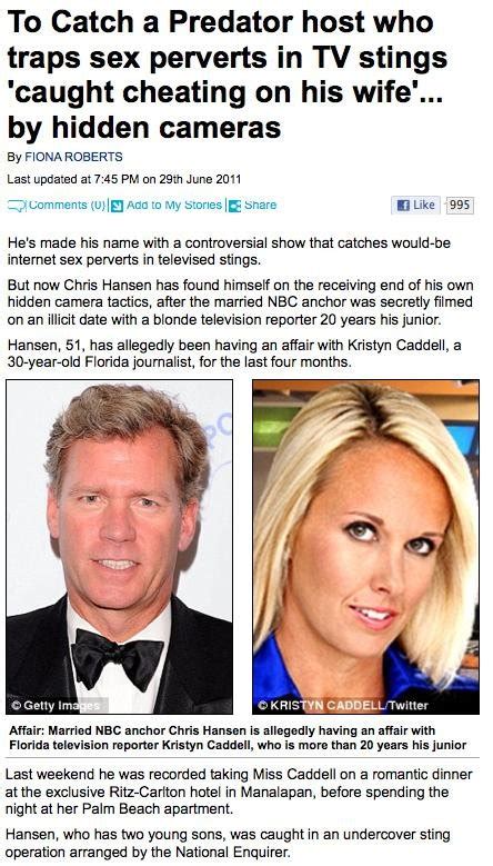 to catch a predator host who traps sex perverts in tv stings caught cheating on his wife by