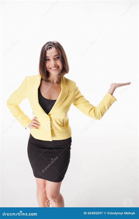 young business woman showing    stock image image  person advertisement