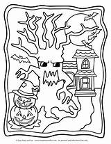 Halloween Coloring Pages Haunted Scene Easy Fun sketch template