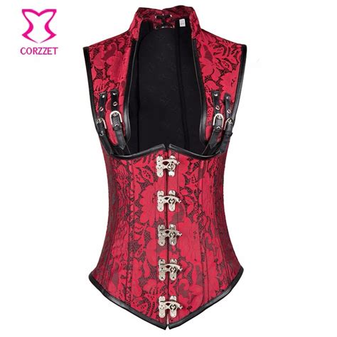 2017 news red printed front button sexy underbust corsets andbustiers