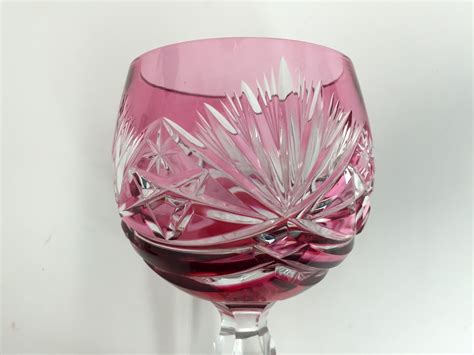set of 7 polish colored cut crystal wine glasses never been used
