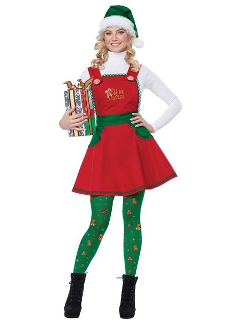 ladies elf in charge costume adults christmas santas helper fancy dress