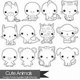 Cute Digital Stamps Stamp Animal Line Animals Clipart Commercial Use Drawings Easy Etsy Coloring Kawaii Doodle Choose Board Clip Pages sketch template
