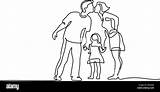 Disegno Famiglia Ragazza Cercando Baciare Figlia Felice Padre Madre Continuo sketch template