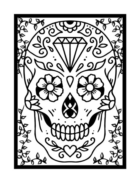 skull coloring page calavera coloring  adults day   dead sugar