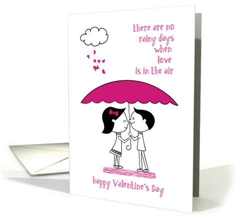 loving couple under pink umbrella valentine s day card