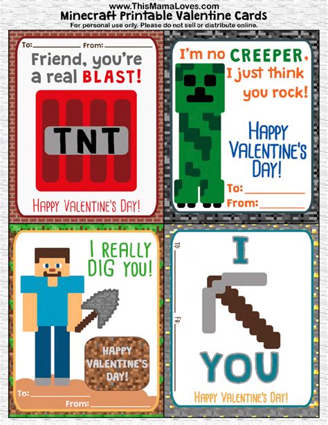 minecraft valentines  printables printable templates