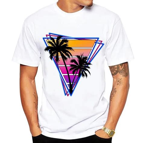 mens  shirt  casual short sleeved summer retro style synthwave graphic logo design printing