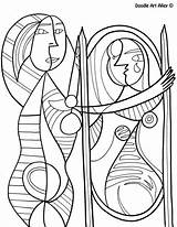 Coloring Doodle Pages Picasso Famous Alley Pablo Artist Colouring Sheets Kids Printable Paintings Work Artwork Artists Doodles Mirror Before Girl sketch template