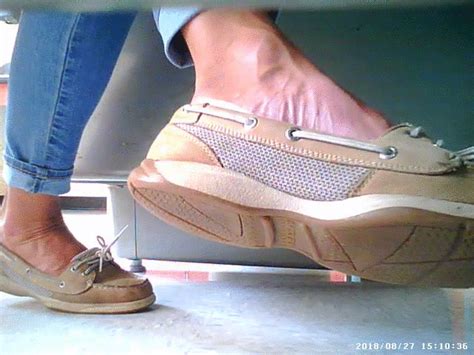 Foot Guard Woman Wearing Boat Shoes Under Office Desk