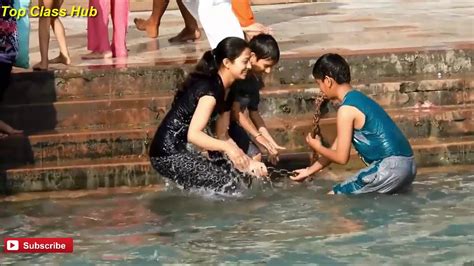girls open bath holy bath indian hindu women bath at devghat