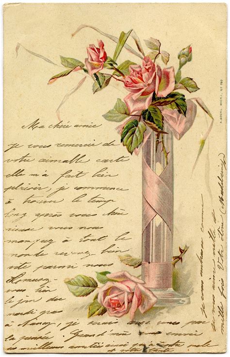 Romantic French Image Pink Roses Handwriting The