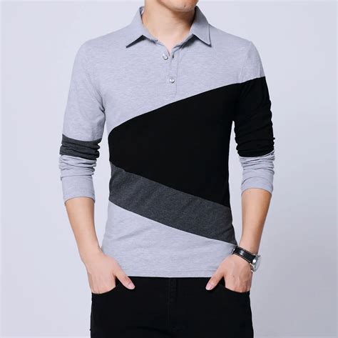 mens  shirts fashion contrast color patchwork long sleeve slim fit cotton collar  shirt male