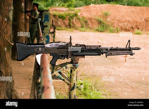 loaded  machine gun   firing range stock photo  alamy