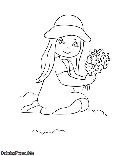 girl picking flowers coloring page coloring pages
