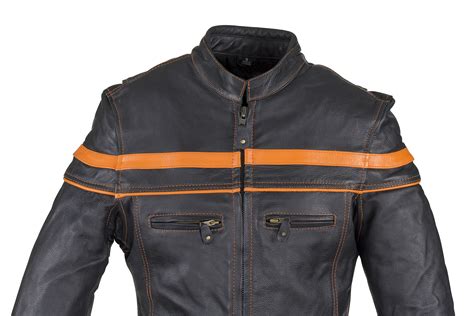 men s leather jacket with orange stripes hasbro leather