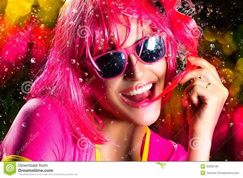 Stylish Party Girl Expressing Happiness Water Splash Royalty Free