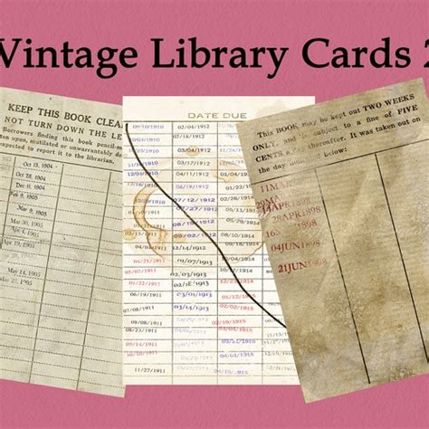 vintage library cards  pockets ephemera printable digital etsy