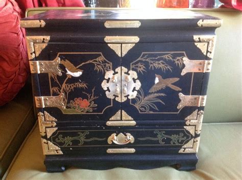 chinese vintage black lacquer asian inlaid wood jewelry box chest japanese ebay