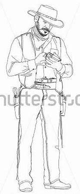 Gunfighter Cowboy Revolver Owboy Monta Cavallo Pulled sketch template